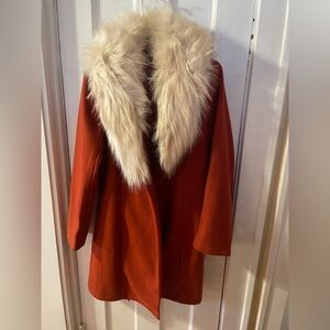 Elegant Faux Fur Collar Rust Coat